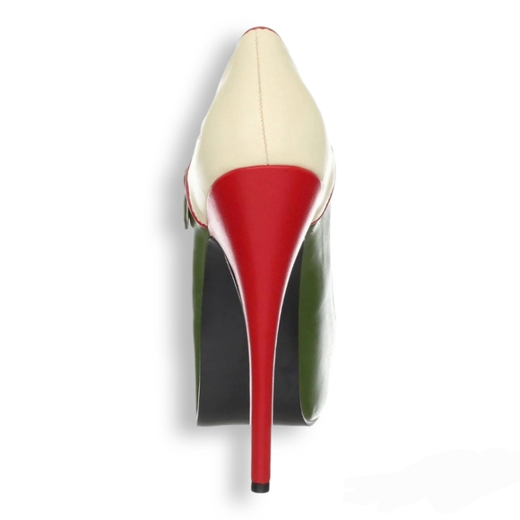 Pleaser Bordello TEEZE-43, cream, red, green, concealed platform, military theme - Picture 5 of 10